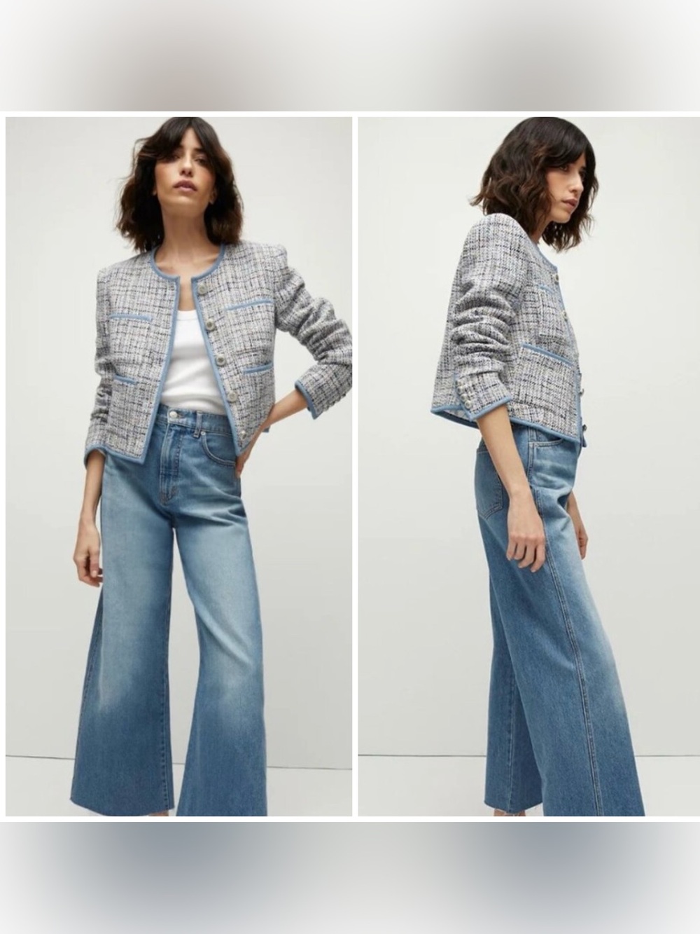 $698 Veronica Beard Darla Blue Metallic Plaid Tweed Cropped Jacket Blazer Size 4